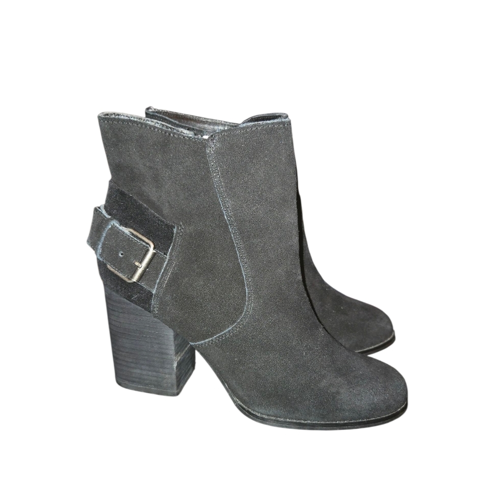 Sbicca Lorenza Black Suede Leather Side Zip Stacked Heel Ankle Booties Size 7.5